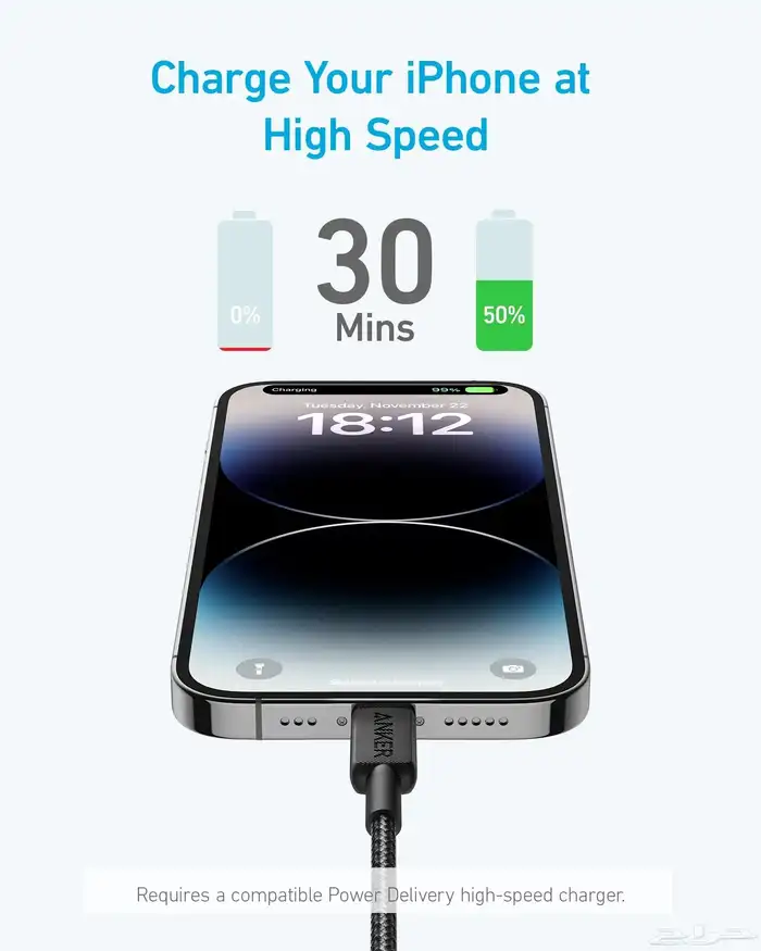  أنكر كابل أنكر 322 USB-C Lightning بطول 3 أقدام  أسود   A 1