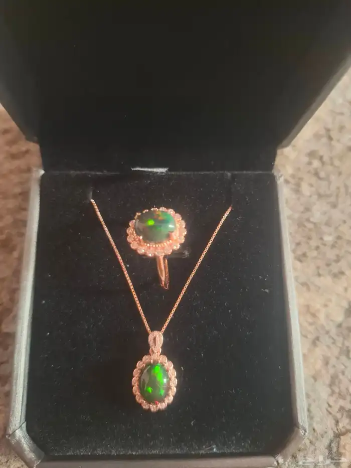 خاتم وسلسلة فضة استرلينى جديد عيار 925 محلى بفص اوبال طبيعى 3