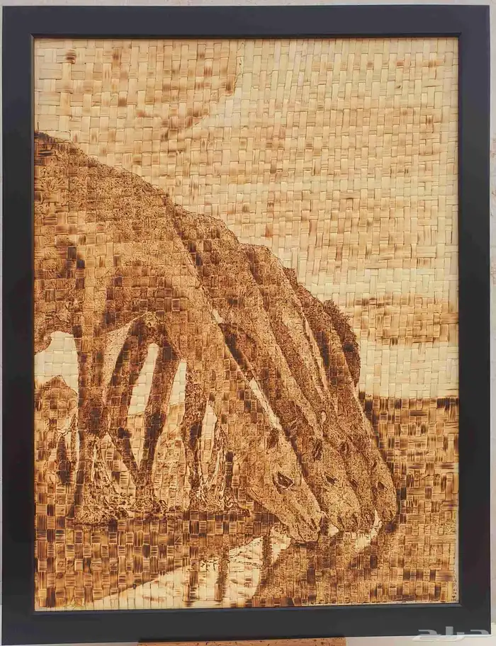 لوحة الإبل رسم على السعف 4