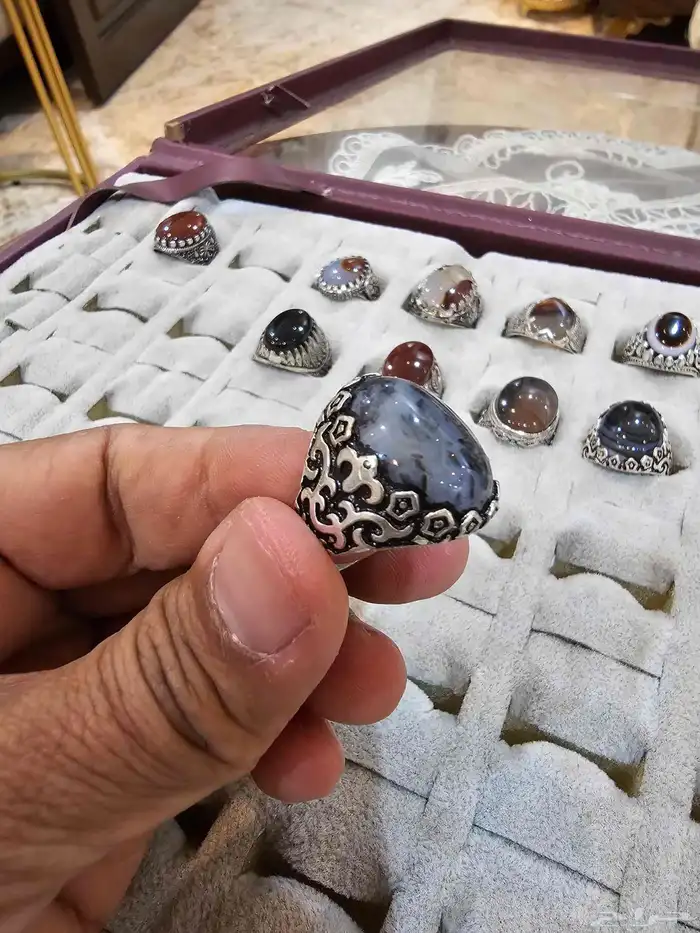 خواتم فضه عيار 925 عقيق يمني 16