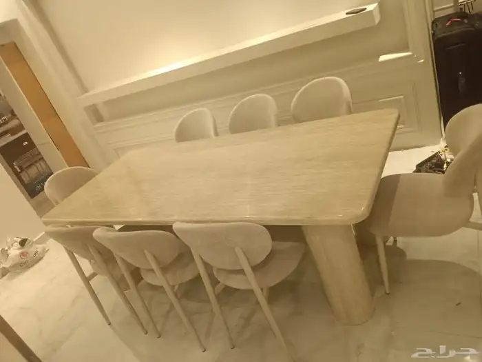 Marble Dining Table 8 Chairs  Beige 4
