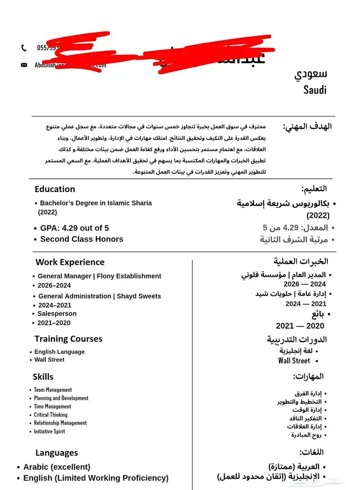 سيرة ذاتية احترافية ATS 2